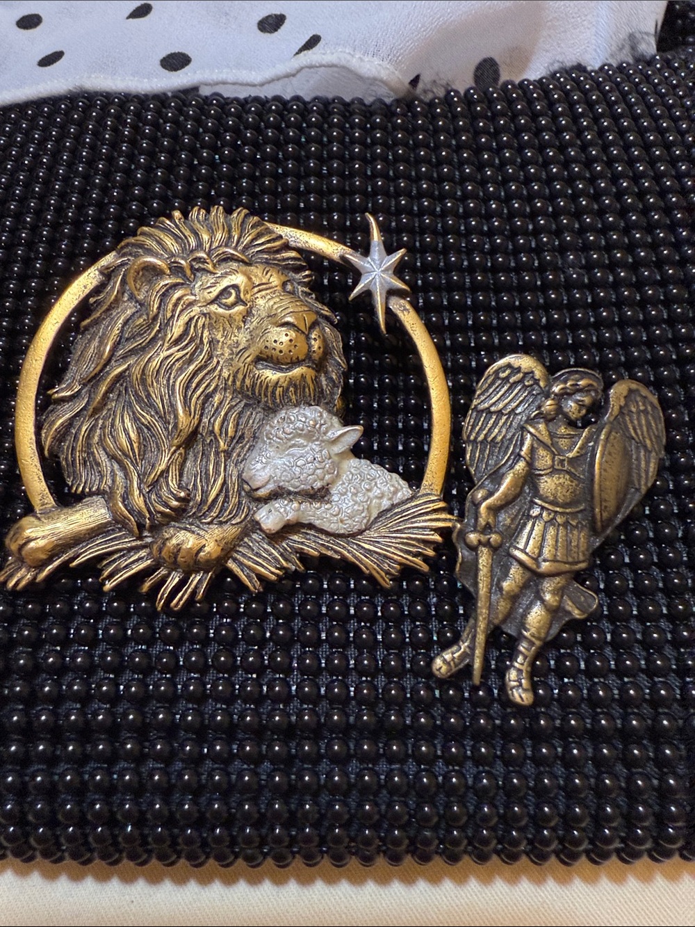 Vintage Jonette jewelry Gold Lion & Angel brooch and pin Gold and Silver Finish